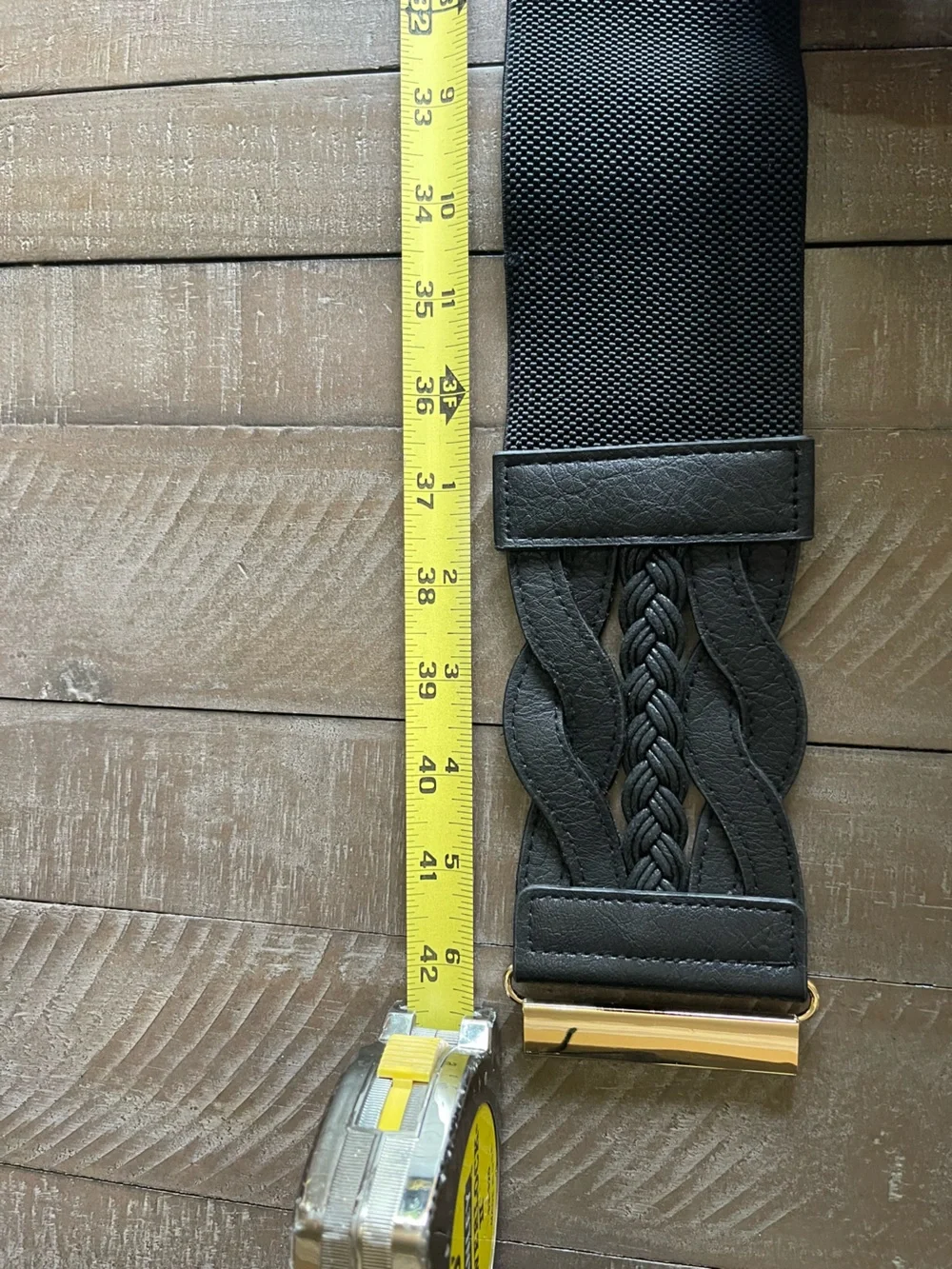 Grace Karin Black Elastic Braided Waist Belt with Gold Buckle
